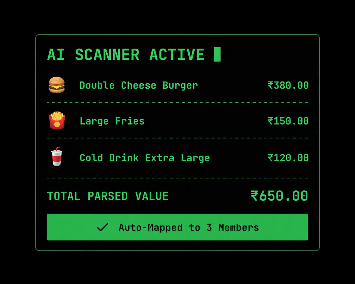 SplitEase OCR receipt scanner extracting line items from a bill